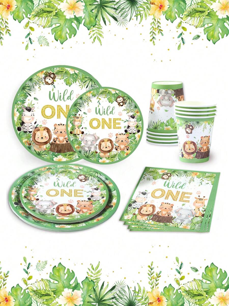 40 件/套丛林动物主题 1 岁生日派对装饰一次性餐具、一岁派对装饰 1 岁生日装饰一次性餐具、生日礼物派对礼物一次性食品容器、厨房食品托盘蛋糕托盘 - 1歲生日 - 查看 1