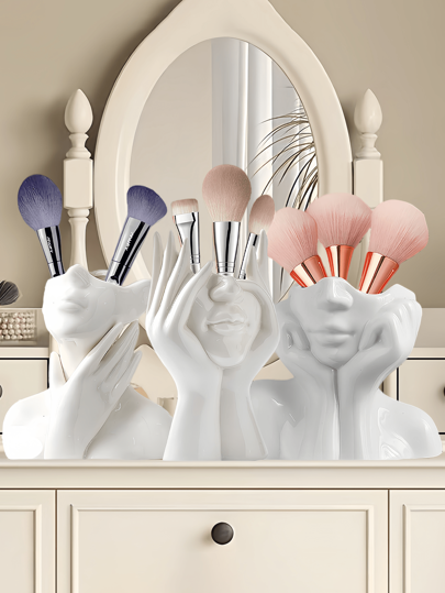 Elegant Face-Shaped Makeup Brush Holder, Unique Vanity Organizer For Beauty Lovers, Ideal Gift For Moms, Daughters, Friends & Sisters, Perfect For Christmas, Thanksgiving, Birthdays & Special Occasions(White),Boho Vibes,For Holiday Beach, Bathroom Collection, Bedroom Collection, Large Capacity