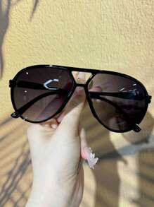 1 件时尚双桥超大镜框复古时尚眼镜，百搭，适合女性，适合返校 - 黑色 - 查看 5