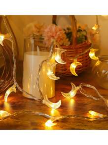 1 暖光 10/20/40 LED 月亮装饰灯串，满天月亮装饰灯串 19.68 英尺，40LED 带闪烁功能，适用于节日装饰、日常氛围、节日装饰灯串（不含电池） - 暖光 - 查看 6