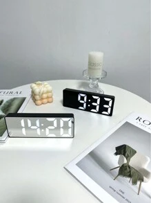 1 pieza Reloj despertador de mesa con espejo LED, reloj digital de sobremesa con función de repetición, luz nocturna y carga USB, para decoración del hogar, dormitorio, oficina y vuelta al colegio