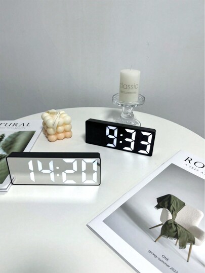 1pc LED Mirror Desk Clock, Digital Alarm Clock With Snooze Function, Time Display, Desk Electronic Clock, Snooze Function, Night Light, Desk USB Clock, Home Decor, Smart Clock, Bedroom/Office Desk Clock, Home Decor, Room Decor, Digital Clock, Bedroom Decor, Dorm Decor, Back To School Decor, School Surprise, Study Supplies