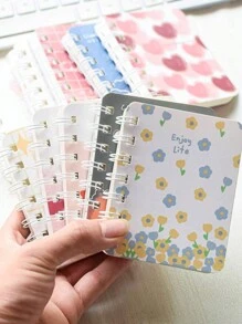 4pcs/Set Floral Embellished Spiral Notebooks, Pocket Sized Mini A7 Diaries, Portable For Office, School,School Supplies,Back To School