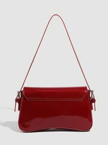 1pc Women's Minimalist Solid Color Shoulder Bag, Flap Closure Baguette Handbag, PU Leather Texture Square Bag, Fashion Multifunctional Elegant & Sexy, Suitable For Handheld, Shoulder, Work, Business, Commuting, Outdoor, Travel. Bag Size: 27*15*6cm - 紅色 - 查看 5