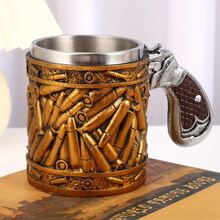 Creative Revolver Bullet Shaped Cup, Unique Handgun Style Beer Mug, Commemorative Home Decor - Gold - View 4