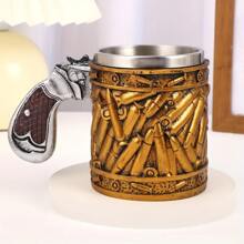 Creative Revolver Bullet Shaped Cup, Unique Handgun Style Beer Mug, Commemorative Home Decor - Gold - View 2