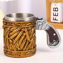 Creative Revolver Bullet Shaped Cup, Unique Handgun Style Beer Mug, Commemorative Home Decor - Gold - View 3