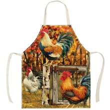 1 件装鸡图案亚麻围裙，创意趣味印花防水防油家居清洁围裙，易于清洁的厨房烹饪烘焙围裙，创意家居围裙，工作服