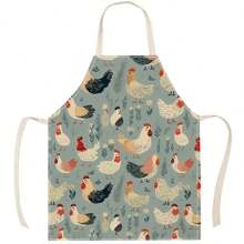 1 件装鸡图案亚麻围裙，创意趣味印花防水防油家居清洁围裙，易于清洁的厨房烹饪烘焙围裙，创意家居围裙，工作服