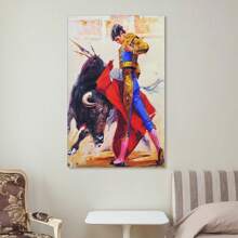 1 pieza Pintura al óleo con marco de madera de decoración de arte de torero español, arte de pared de toro de corrida occidental, decoración de pared, decoración para el hogar, decoración para la sala de estar (40x60cm) Marco - Enmarcado - Ver 7