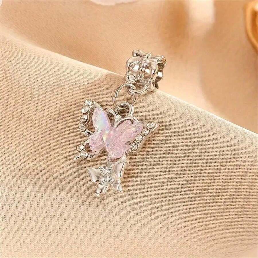 1 Máy Tính Nhiều Màu Sắc Bướm Hồng Hình Trái Tim Nơ Khảm Kim Cương Giả Tự Làm Mặt Dây Chuyền Cho Vòng Tay Hoặc Vòng Cổ, Lễ Tình Nhân Phụ Kiện - Nhiều màu - Xem 1