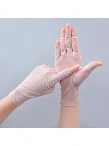 1 双防晒手套，女士夏季无指半指防紫外线薄款短款驾驶手套，适合骑自行车、骑摩托车和滑雪 - 彩色 - 查看 20
