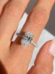 1枚925纯银戒指,镶嵌1-4.5克拉椭圆形切割立方氧化锆,女士结婚/订婚/伴娘戒指,精致珠宝礼品 - 銀色 - 查看 6