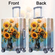 1pc Oil Painting Sunflower Print Pattern Series, Thickened Suitcase Protector, Thickened Suitcase Accessories, Suitable For Business, Business Trip, Vacation, Travel, Luggage Drop-Off, Back To School, Add Color To Your Suitcase. Suitable For 20-28 Inch Boxes. Toiletry Bag Wash Bag Toiletry Travel Bag Makeup Storage Beach Beach Bag Holiday Essentials School Supplies Travel Essentials Ladies For College Dorm Bathroom Bag For School School Accessories School Stuff - Multicolor - View 12