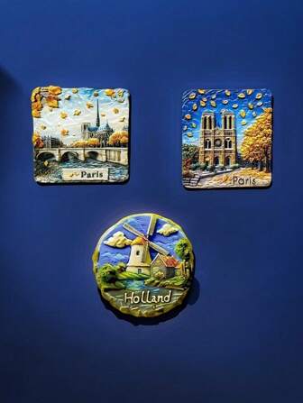 1 件巴黎圣母院和荷兰风车冰箱贴，大气家居装饰，旅行纪念品，难忘的礼物
