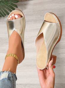Dép xỏ ngón đế dày cho nữ, màu đen hở mũi mùa hè mới về, trang phục ngoài trời màu vàng cho nữ, dép xỏ ngón đế xuồng, dép xỏ ngón đế xuồng thông thường - Vàng - Xem 6