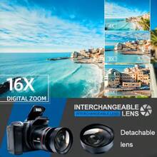 Digital Camera With 2.4-Inch LCD Screen, 16x Digital Zoom 1080P Mini Camera Vlog Camera, With 9.88mm Wide Angle Lens, Cool Travel Essential Gift, Suitable For Women, Need 4 AA Batteries (Not Included) Halloween Christmas New Year Gift