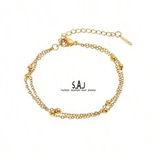 18K titânio aço leve luxo simples pulseira de corrente dupla joias requintadas - Dourado - Visão 5