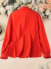 Fashion Women Ruffle Trim Casual Shirt, Minimalist Style For Relaxed Daily Wear
