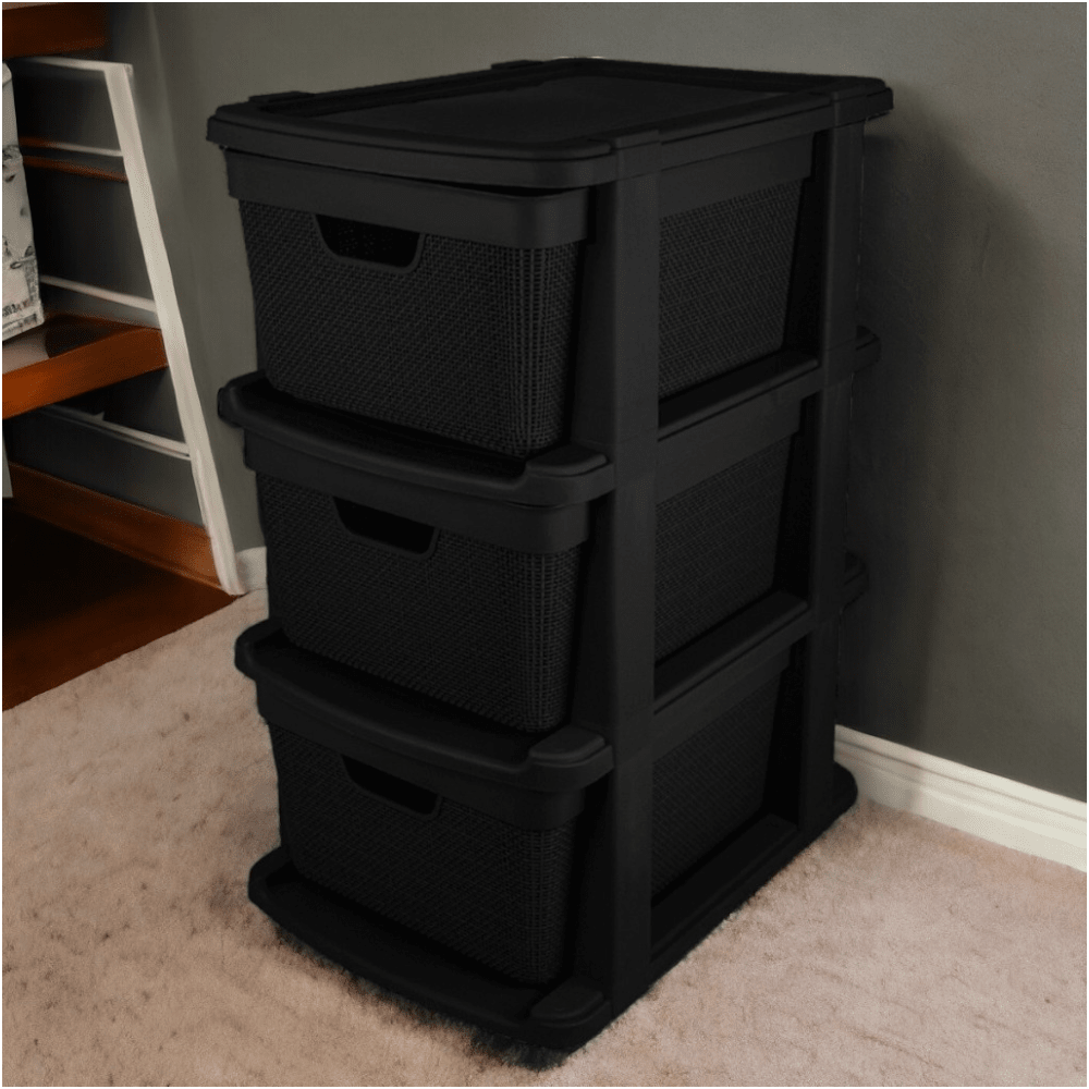 Gaveteiro Organizador de Chão com 3 Gavetas Juta 15 Litros em Plástico Multiuso Cozinha Banheiro