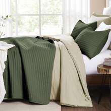 3 Pieces Lightweight Soft Quilts Sets For All Seasons, Quilt Bedding Set Bedspread Coverlet Suitable For Bed, Couch, Quilt Blanket - Màu xanh Ô liu - Xem 2