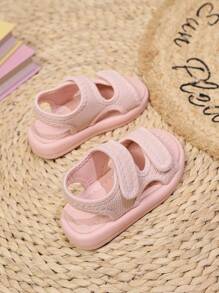 儿童夏季新款网眼双带钩环设计舒适防滑软底幼儿拖鞋，适合室内、户外、度假、轻便多功能沙滩凉鞋 - 粉色 - 查看 4