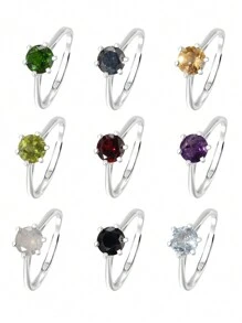 Genuine 925 Silver Women's Ring With Natural Garnet Stone Moissanite/Peridot/Moon Stone/Diopside/Citrine/Topaz/Amethyst Crystal 6*6mm Classic Elegant Wedding Bands Adjustable Size Engagement Jewelry Valentine's Day Gifts