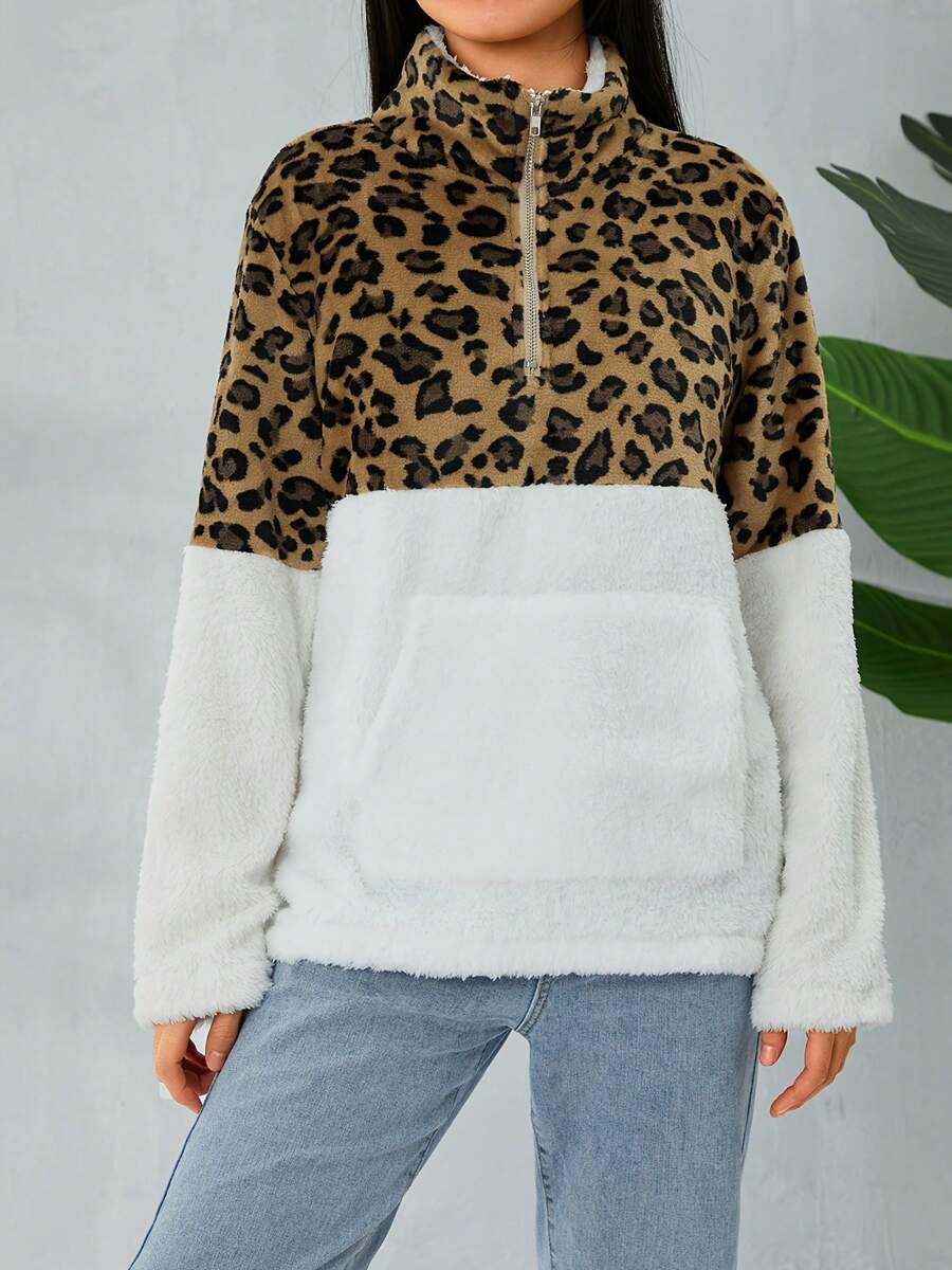 Hoodies For Women Camo Leopard Print Tops Pullover Hooded Sweatshirt Drawstring With Pocket - White - View 1