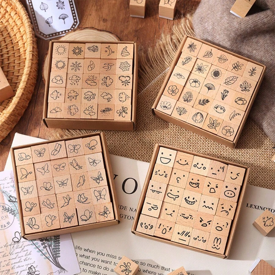25 Pcs/Box, Vintage Wooden Stamp Set, Suitable For DIY Journals, Scrapbooks And Crafts, Unique, Creative, Personalized Art, Three Options To Choose From,Back To School,School Supplies - Wooden Seal - View 1
