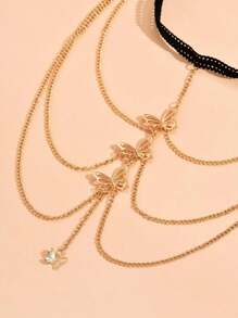 女士多层长款蝴蝶性感弹力大腿链，波西米亚风身体链 - 金色 - 查看 7