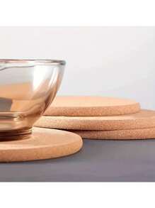 4-Piece Wooden Cork Coaster, 8.5-Inch Heat-Resistant, Suitable For Pots, Dishes And Plants, Kitchen And Dining Table Protection Pads, Home Accessories - Multicolor - View 6