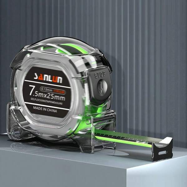 1 pieza Cinta métrica retráctil de 7.5m, regla de escala fluorescente verde de alta precisión, pantalla digital fácil de leer, función de bloqueo, cinta de acero gruesa impermeable, herramienta de carpintería, herramienta de medición manual, resistente al desgaste y anti-caída