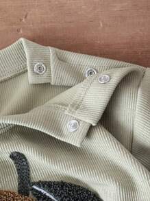 2pcs/Set Baby Boy Pear Embroidery Sweatshirt And Pants Set, Spring & Summer - Olive Green - View 6