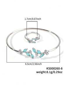 Anillozirconia cúbica con diseño de hoja  & Brazalete - Multicolor - Ver 18