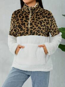 Hoodies For Women Camo Leopard Print Tops Pullover Hooded Sweatshirt Drawstring With Pocket - White - View 2