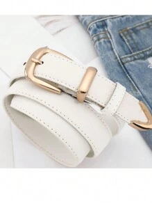 1 Piece 3cm Litchi Embossed Belt, Versatile Style, Metal Buckle For Everyday Use With Leather Lining - White - View 3