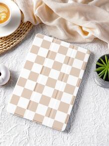 1pc Minimalist Light Brown Plaid Pattern Tablet Protective Case, Compatible With IPad 10.2 Inch, IPad Pro 11 2021/2020/10th Gen, IPad Mini 4/5/6, Galaxy Tab A8 10.5 Inch 2022, Matepad 10.4/Tab, With Pencil Holder, Anti-Drop, Tablet Stand, Sleep/Wake Function