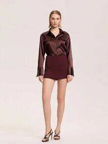 Women's Solid Color Casual High Waisted Skort Summer - Dark Red - View 4