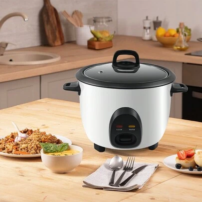 Reiskocher,1L, Reis für bis zu 3 Personen ohne Anbrennen, Mit Warmhaltefunktion, 400W, Edelstahl, Weiß