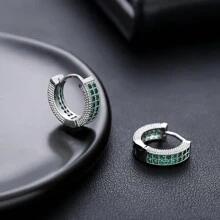 男款嘻哈風箍形耳環,全鑲鑽石裝飾,時尚獨特設計,簡約奢華風格,多功能珠寶飾品展現高端品味和優雅感 - X009(A+B+C)三對裝 - 查看 19