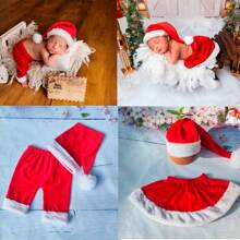 2 st/set babyjulklänning babyflicka julkläder babytomtekläder babyjulfotografering julkläder babyjul rekvisita - Flicka - Visa 1