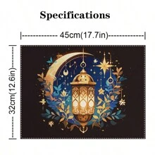 Juego de manteles individuales de Ramadán Kareem de 1/2/4 piezas, manteles individuales de Eid Mubarak de 12x18 pulgadas con lámpara de luna y estrella, manteles individuales rústicos de granja para mesa de comedor, muchos diseños y cantidad de manteles individuales