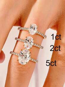 1 件 925 纯银 1ct-4.5ct 椭圆形切割大方晶锆石女士结婚戒指订婚新娘派对戒指，精美珠宝礼物 - 金色 - 查看 7