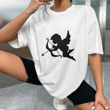 Unisex 100% Cotton T - Shirt With Alluring Cupid Silhouette Design, Ideal For Women