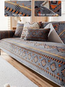 1 件秋冬季保暖厚毛绒沙发垫，防滑沙发套，波西米亚简约现代防尘，可机洗，宠物友好型保护沙发毯，适合 1-4 座沙发、卧室、办公室、客厅 - 深灰色 - 查看 1