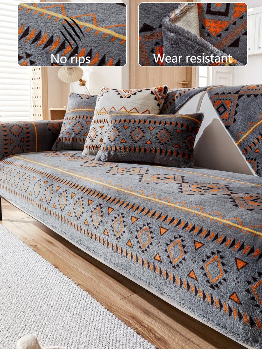 1 件秋冬季保暖厚毛绒沙发垫，防滑沙发套，波西米亚简约现代防尘，可机洗，宠物友好型保护沙发毯，适合 1-4 座沙发、卧室、办公室、客厅 - 深灰色 - 查看 1