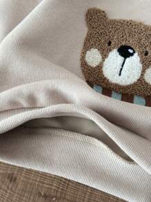 2 件套男婴熊刺绣长袖运动衫和裤子套装，春夏 - 棕色 - 查看 8