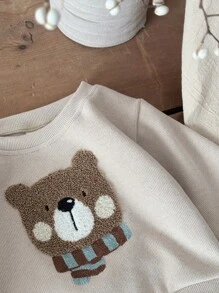 2 件套男婴熊刺绣长袖运动衫和裤子套装，春夏 - 棕色 - 查看 7