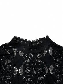 Blouse élégante à patchwork de dentelle florale pour femmes grandes tailles, décontractée pour les vacances - Noir - Voir 4