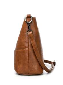 1pc Plain Color PU Leather Large Capacity Lightweight Crossbody Bag With Kangaroo Metal Decor, Suitable For Women Everyday Use, Versatile - Brown - View 6